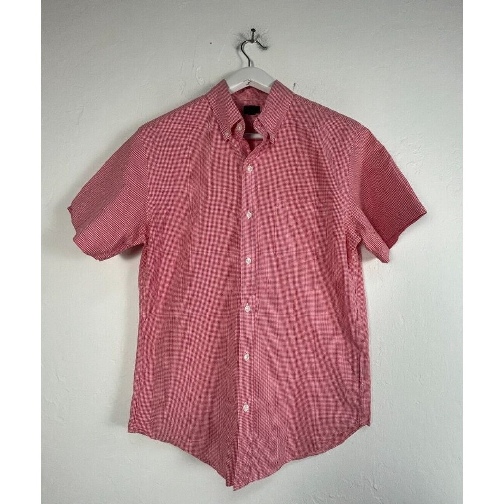 J. Crew Men's Casual Button Down Shirt Size Medium Cotton Red Check Short Sleeve